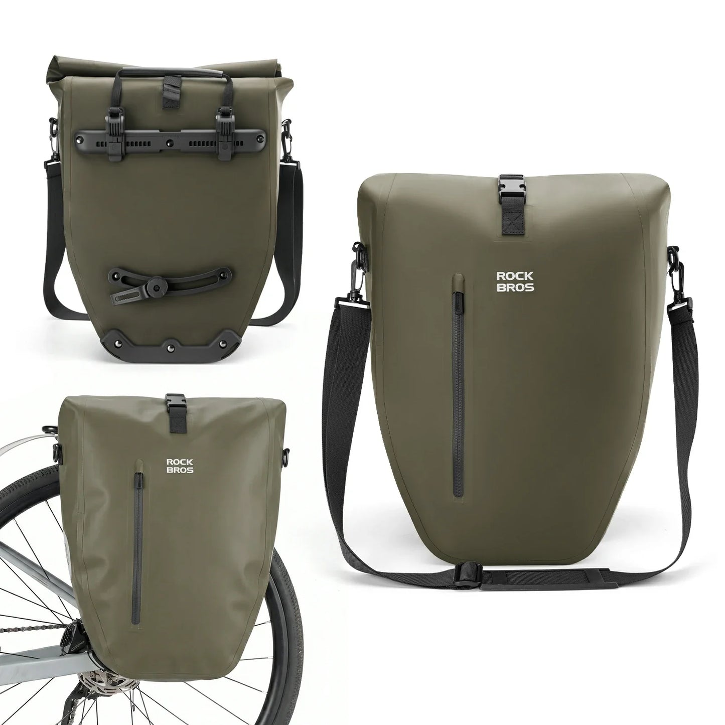 Fully waterproof bike pannier bag 20L in black#Color_Dark Green*2
