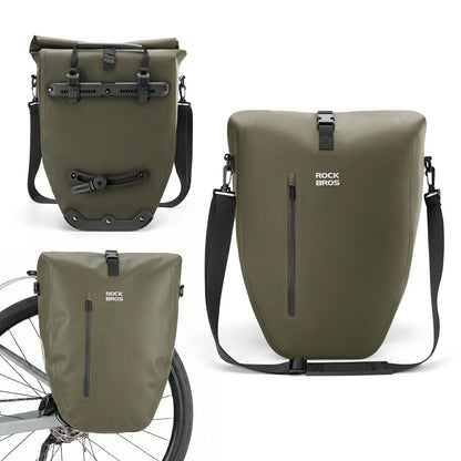 Fully waterproof bike pannier bag 20L in black#Color_Dark Green*2