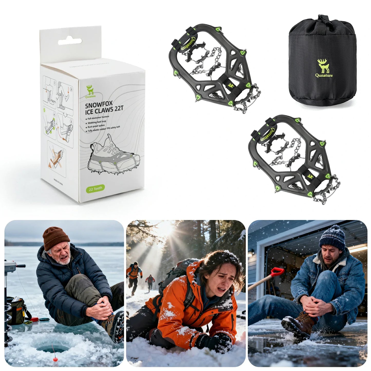ice traction cleats with 22 stainless steel spikes for secure grip on snow and ice
