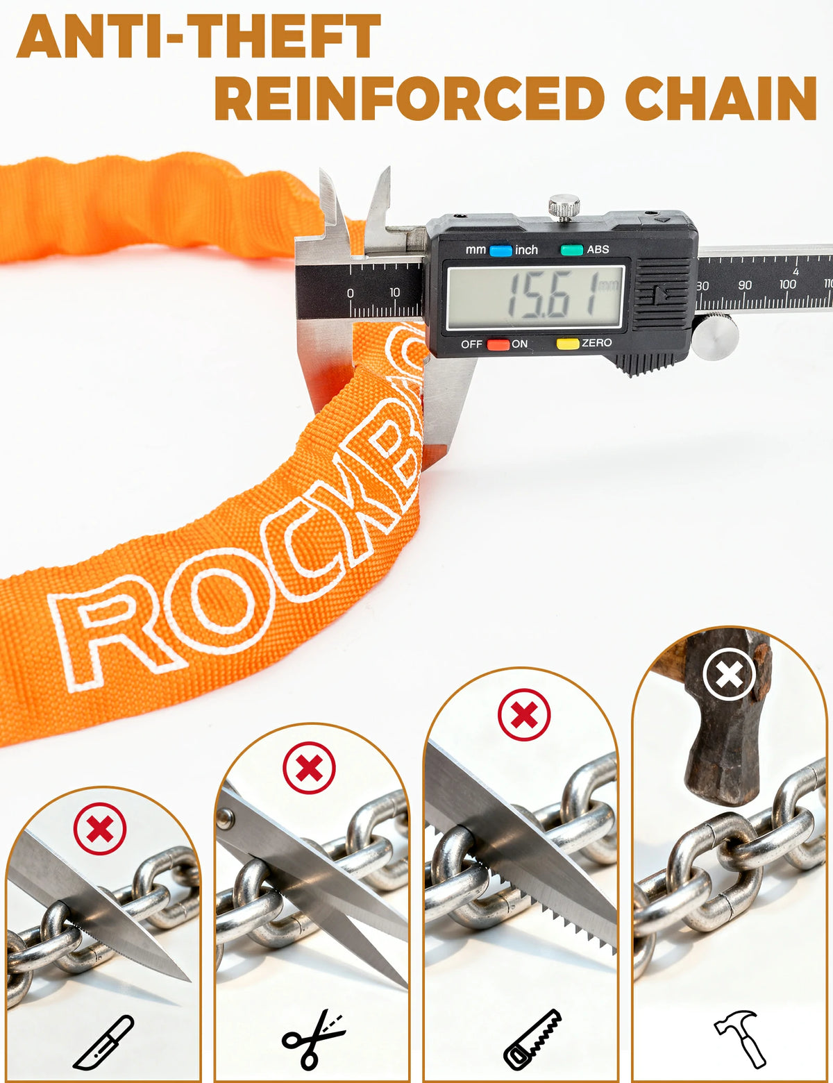 ROCKBROS kettingslot fiets 95 cm Heavy Duty diefstalbeveiliging met 2 sleutels
#Kleur_Oranje