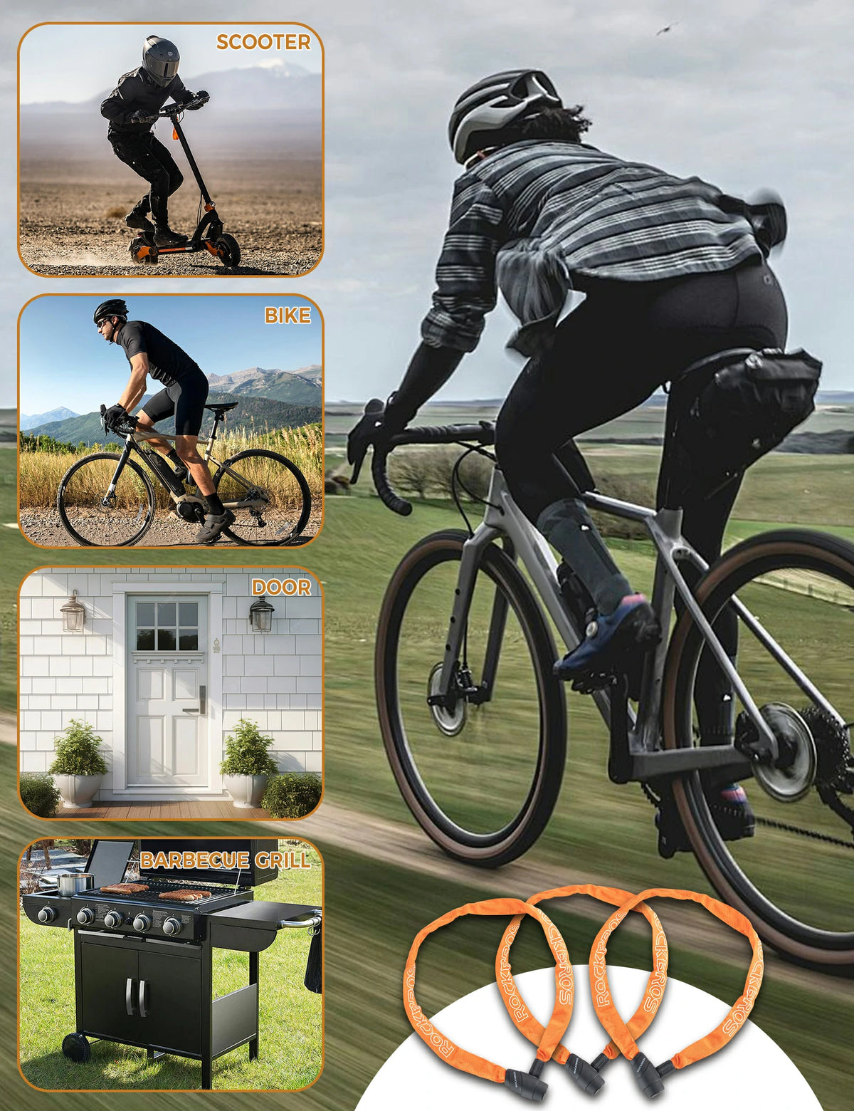 ROCKBROS kettingslot fiets 95 cm Heavy Duty diefstalbeveiliging met 2 sleutels
#Kleur_Oranje