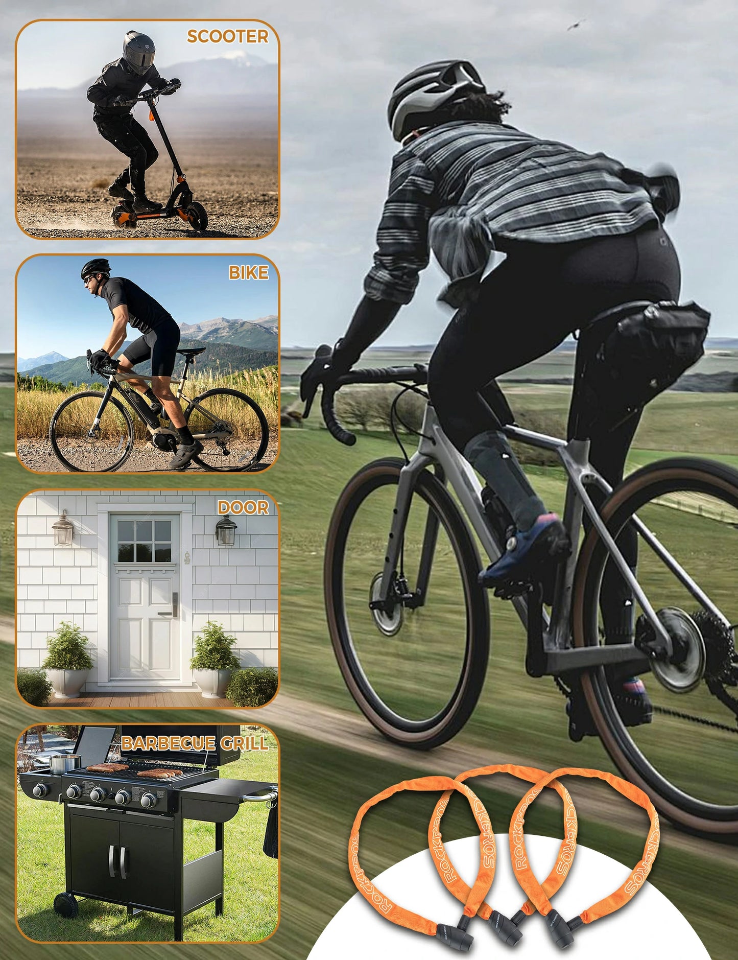 ROCKBROS kettingslot fiets 95 cm Heavy Duty diefstalbeveiliging met 2 sleutels
#Kleur_Oranje