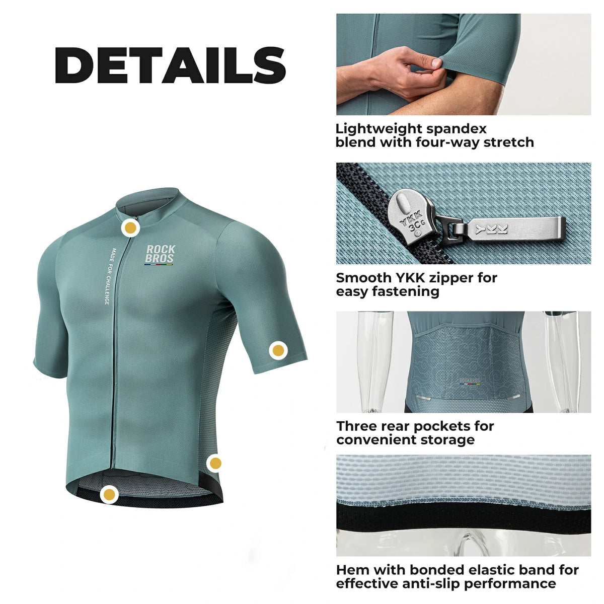 Heren fietsshirt met korte mouwen en YKK-rits