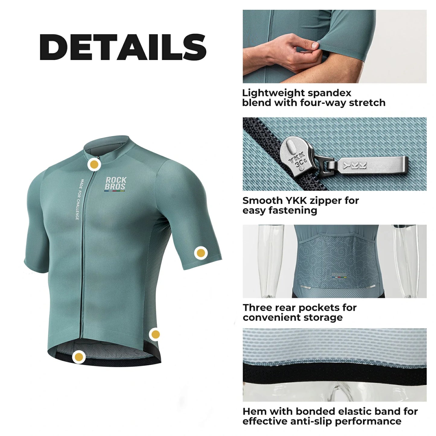 ROCKBROS heren lichtgewicht fietsshirt with rear pockets & ykk zip