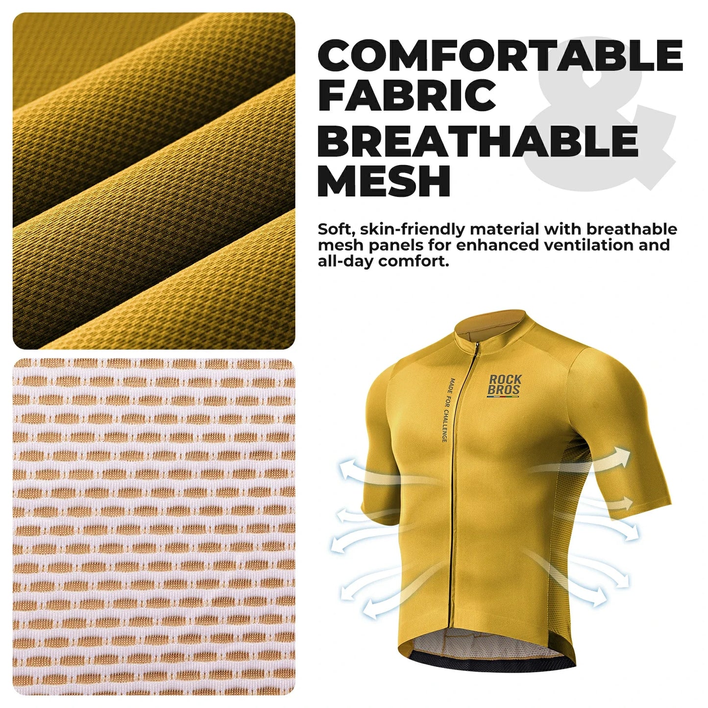 ROCKBROS heren lichtgewicht fietsshirt with rear pockets & ykk zip#yellow