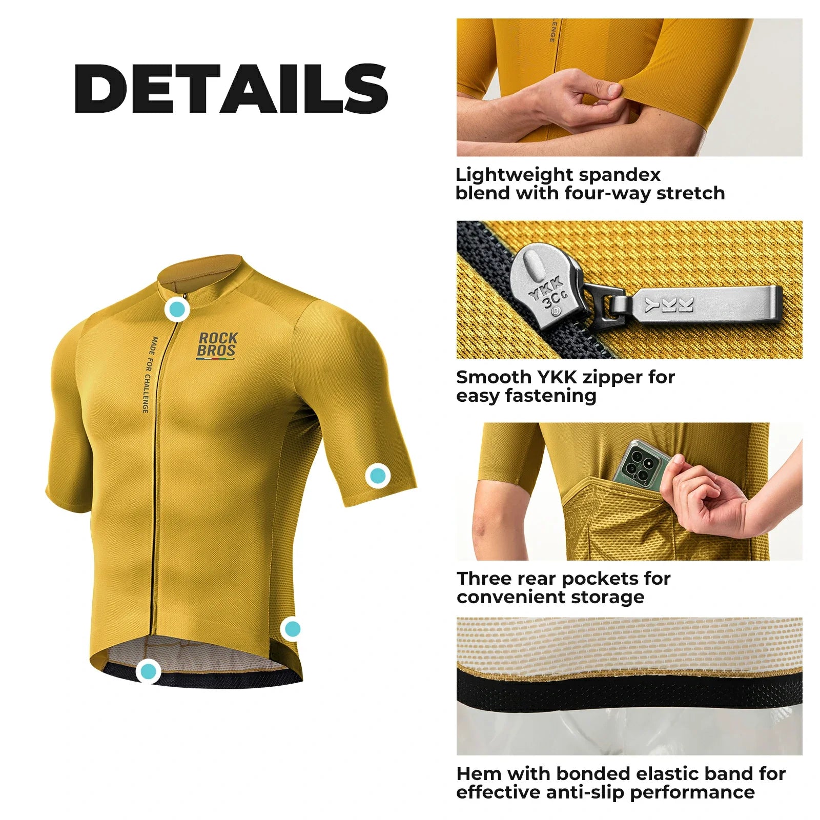ROCKBROS heren lichtgewicht fietsshirt with rear pockets & ykk zip#yellow