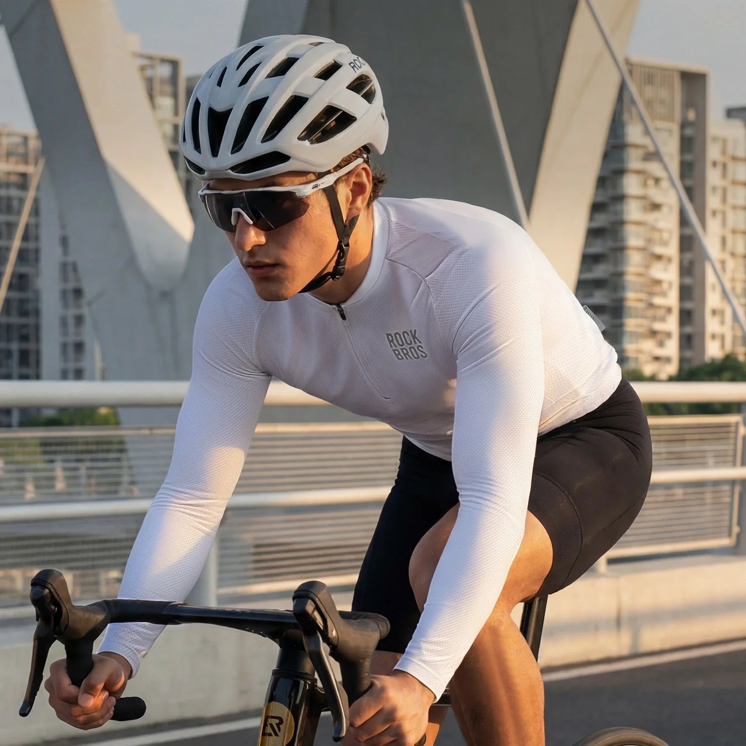 ROCKBROS heren lichtgewicht lange mouw cycling top for commuting#white