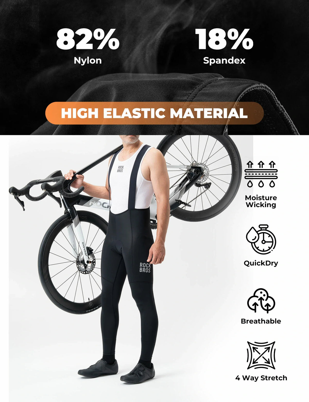 Heren lange fietsbroek met bretels en sneldrogende stof