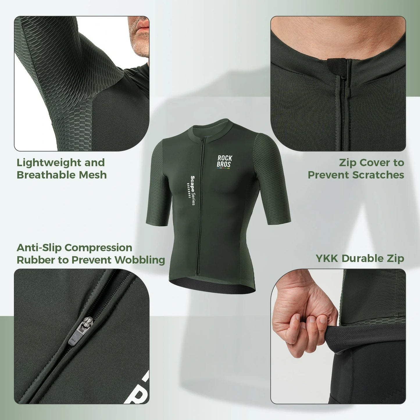 ROCKBROS heren fietsshirt korte mouw dark sage green#2xl