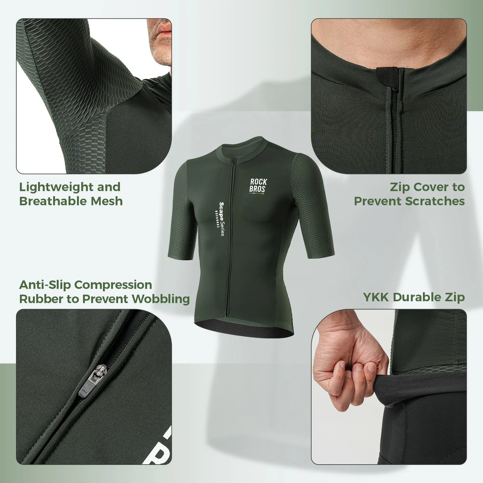 ROCKBROS heren fietsshirt korte mouw dark sage green#2xl