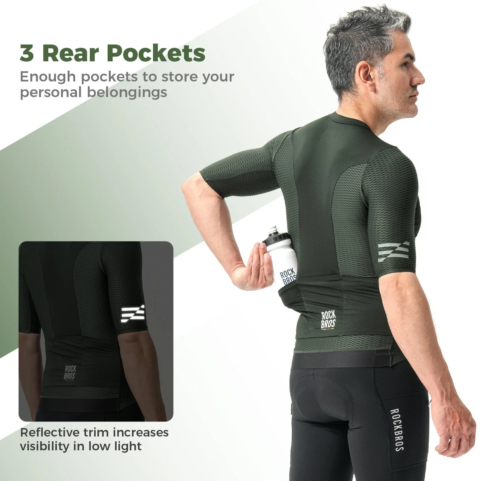 ROCKBROS heren fietsshirt korte mouw dark sage green#3xl