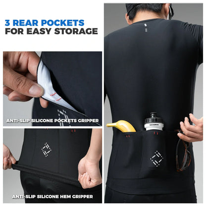 ROCKBROS heren korte mouw fietsshirt ademend mesh full zip#3xl