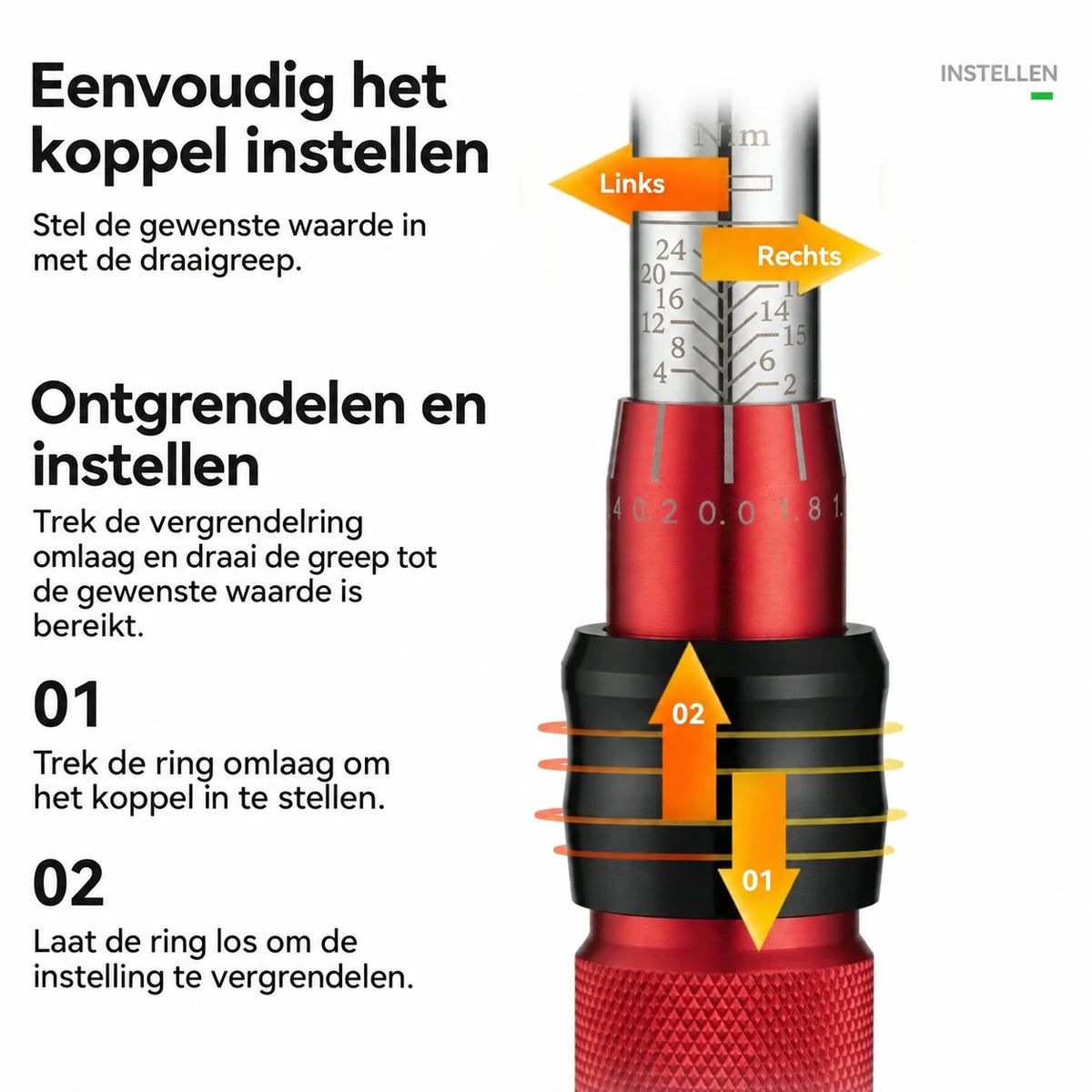 Verstelbare Momentsleutel Set 72-tands 2-24 Nm
