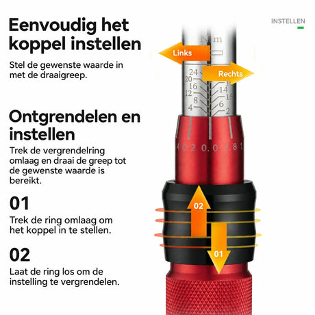 Verstelbare Momentsleutel Set 72-tands 2-24 Nm