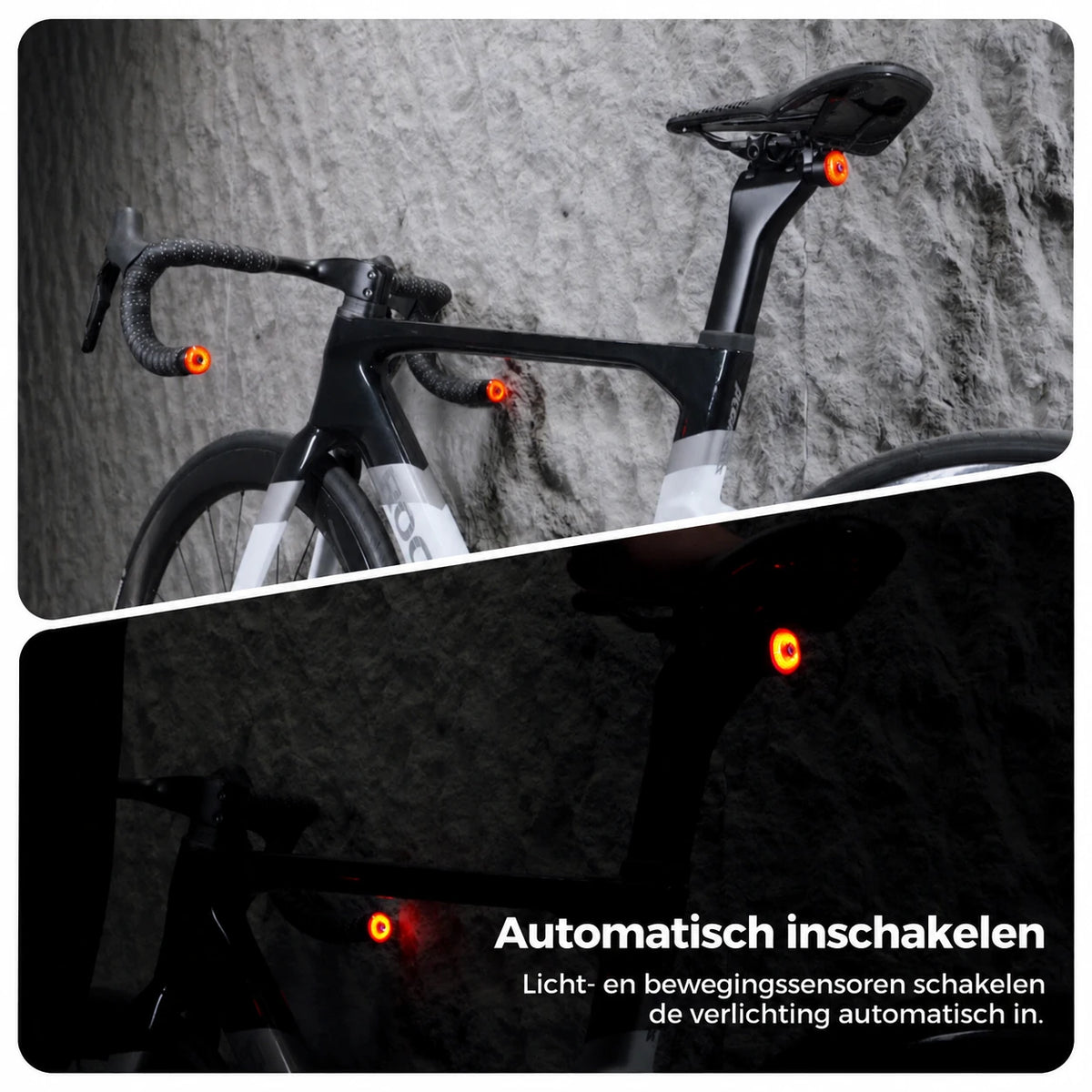 R0 slimme fietslichtset 3-delig met remdetectie