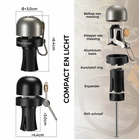 Compacte fietsbel voor racestuur met stuureindplug 80 dB