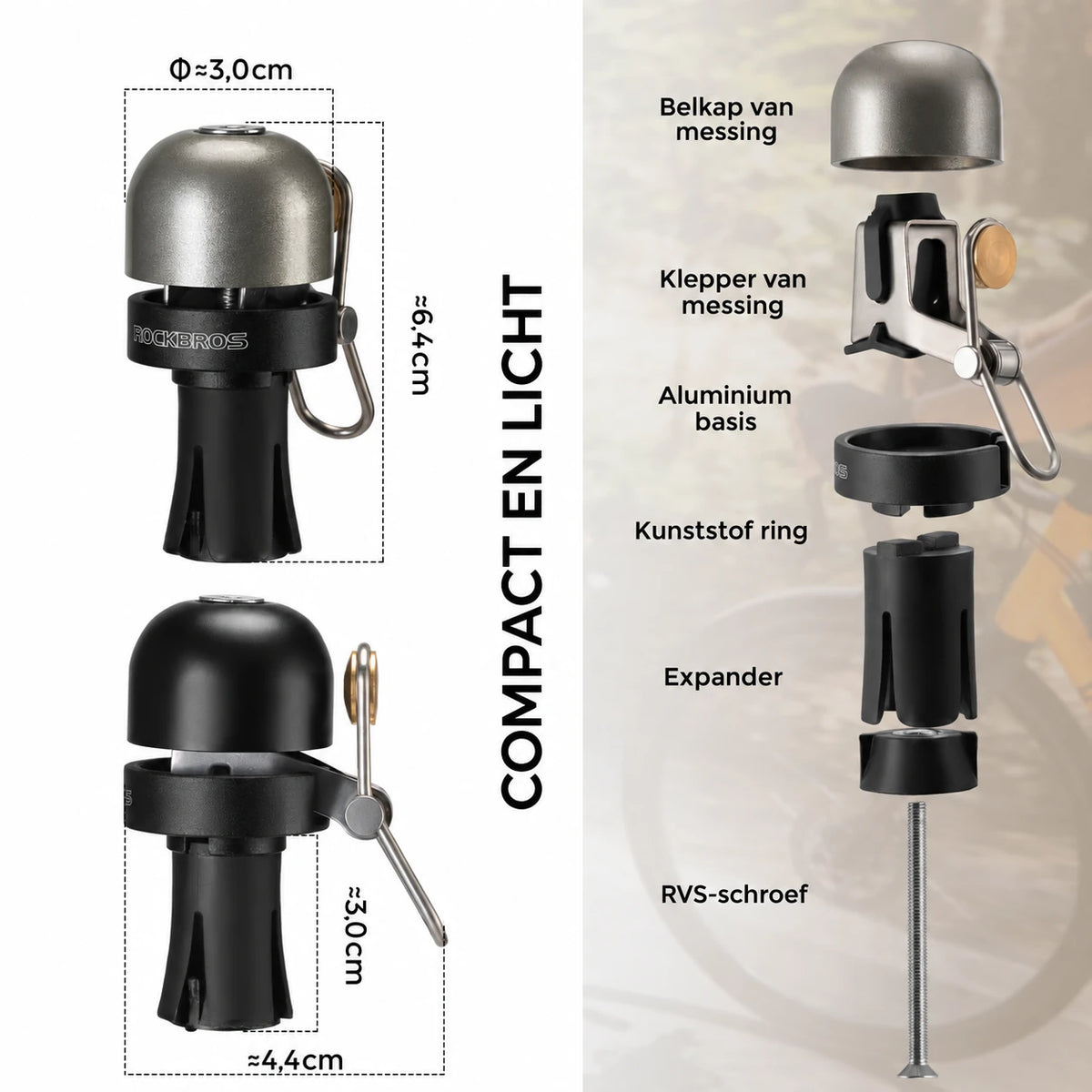 Compacte fietsbel voor racestuur met stuureindplug 80 dB