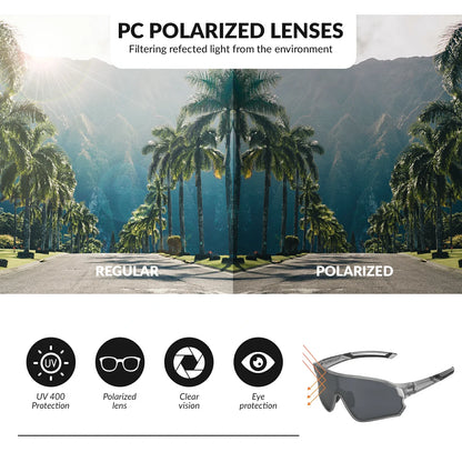 Full frame sports sunglasses with polarized lenses uv400 protection#Color_Dark Grey