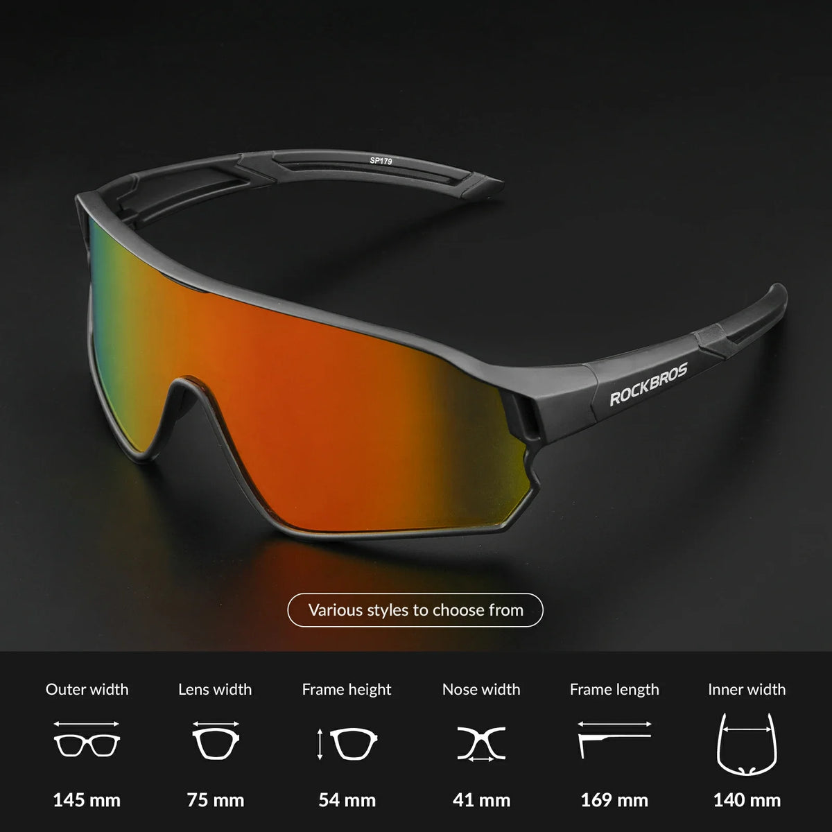 ROCKBROS gepolariseerde fietsbril uv400 full frame sp179#kleur_zwart