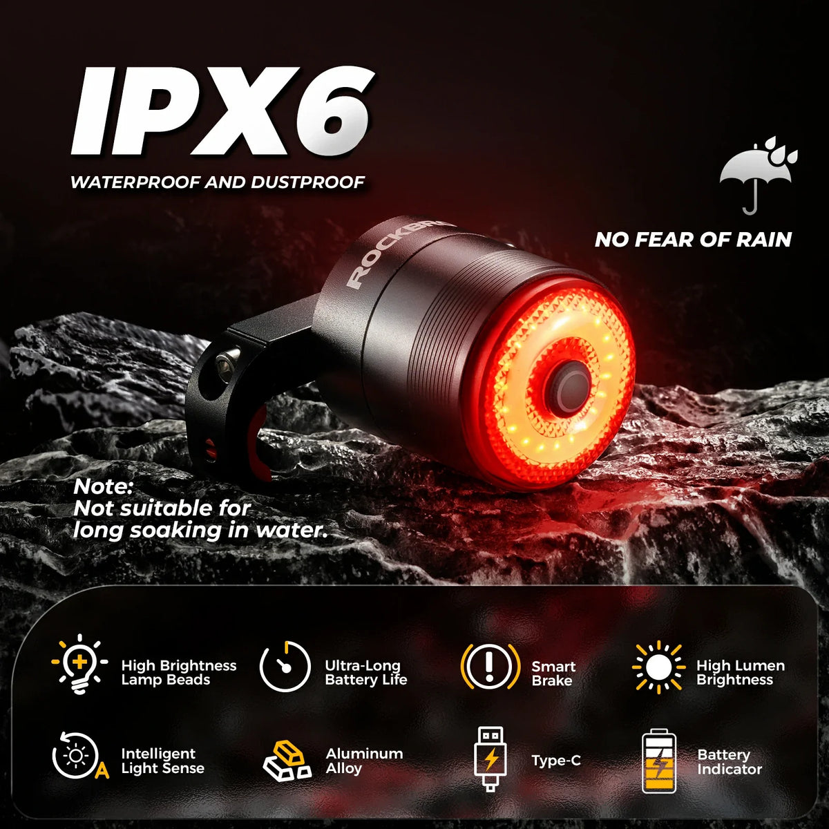 ROCKBROS q5mini smart achterlicht ipx6 waterproof led remlicht