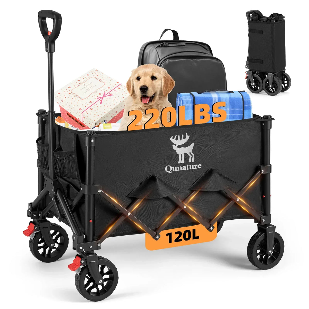 Opvouwbare bolderkar 120 L met 360° wielen