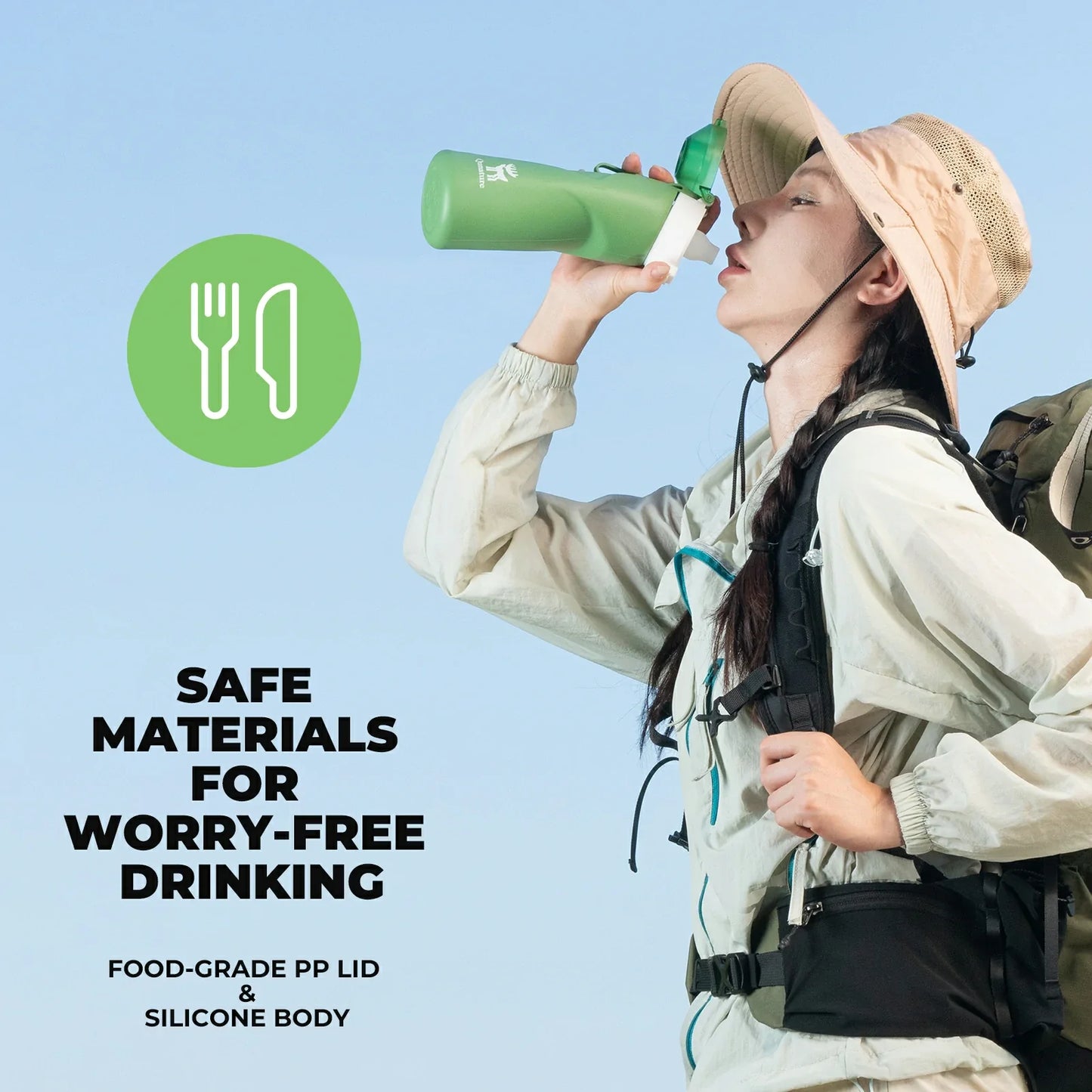 qunature 700 ml collapsible silicone water bottle #Color_Green