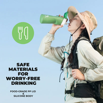 qunature 700 ml collapsible silicone water bottle #Color_Green