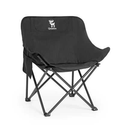 Black folding chair with a logo on a white background#color_black