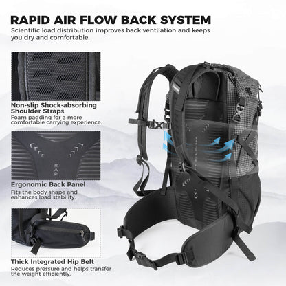 Qunature lightweight hiking backpack designed for outdoor adventures, offering comfort, durability, and practical storage options. 