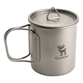 Opvouwbare titanium campingbeker 375 ml met deksel