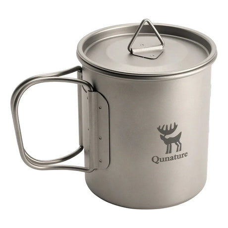 Opvouwbare titanium campingbeker 375 ml met deksel