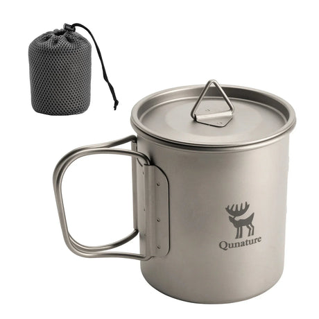Opvouwbare titanium campingbeker 375 ml met deksel