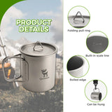 Opvouwbare titanium campingbeker 375 ml met deksel