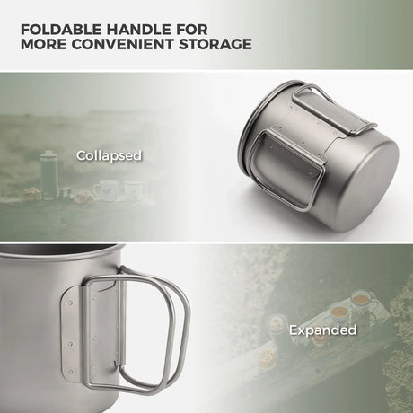 Opvouwbare titanium campingbeker 375 ml met deksel