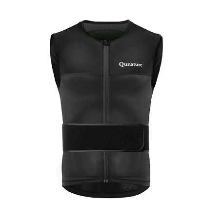 A black ski back vest with a front zipper and the brand 'Qunature' written on the upper front.