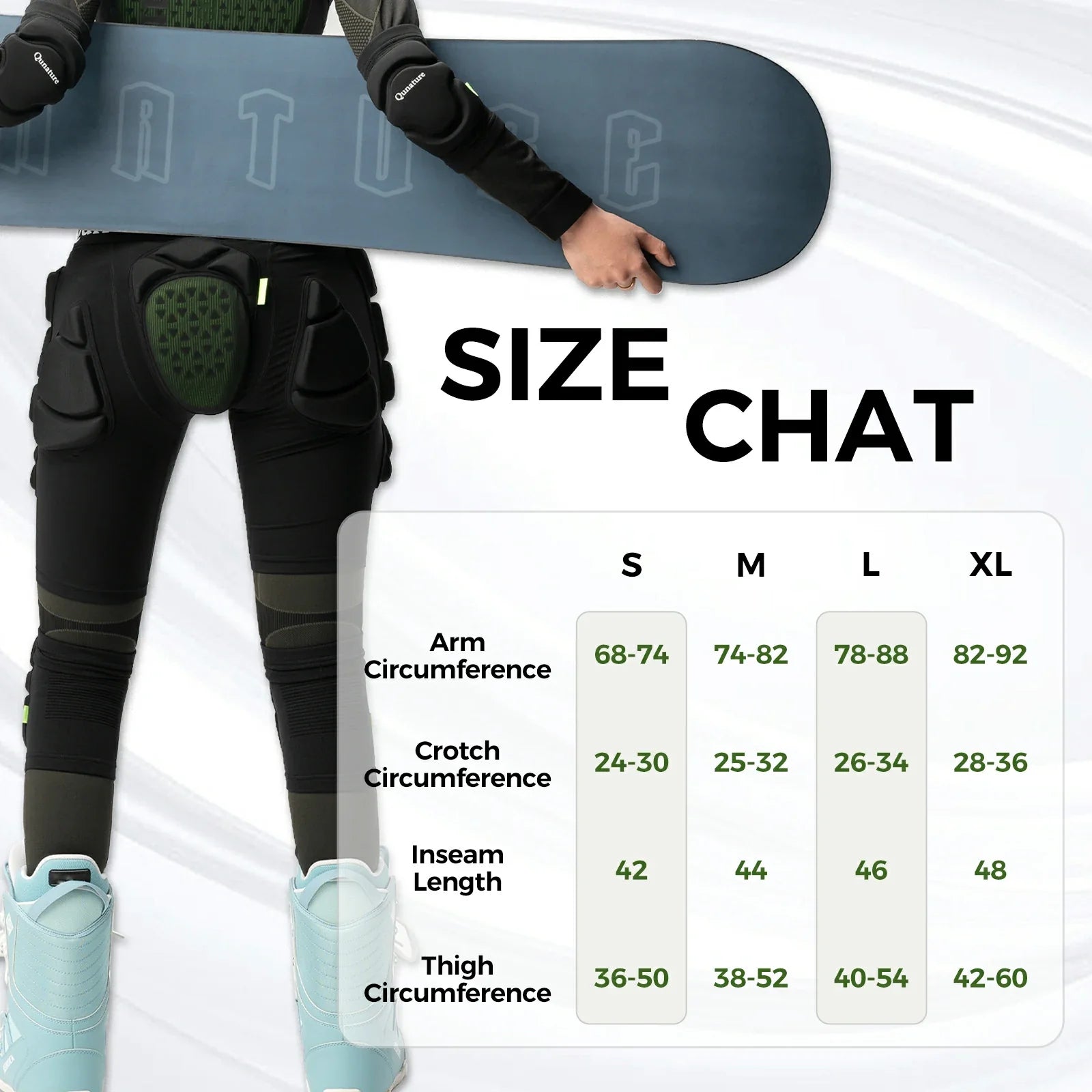 qunature snowboard impact shorts padded protective pants