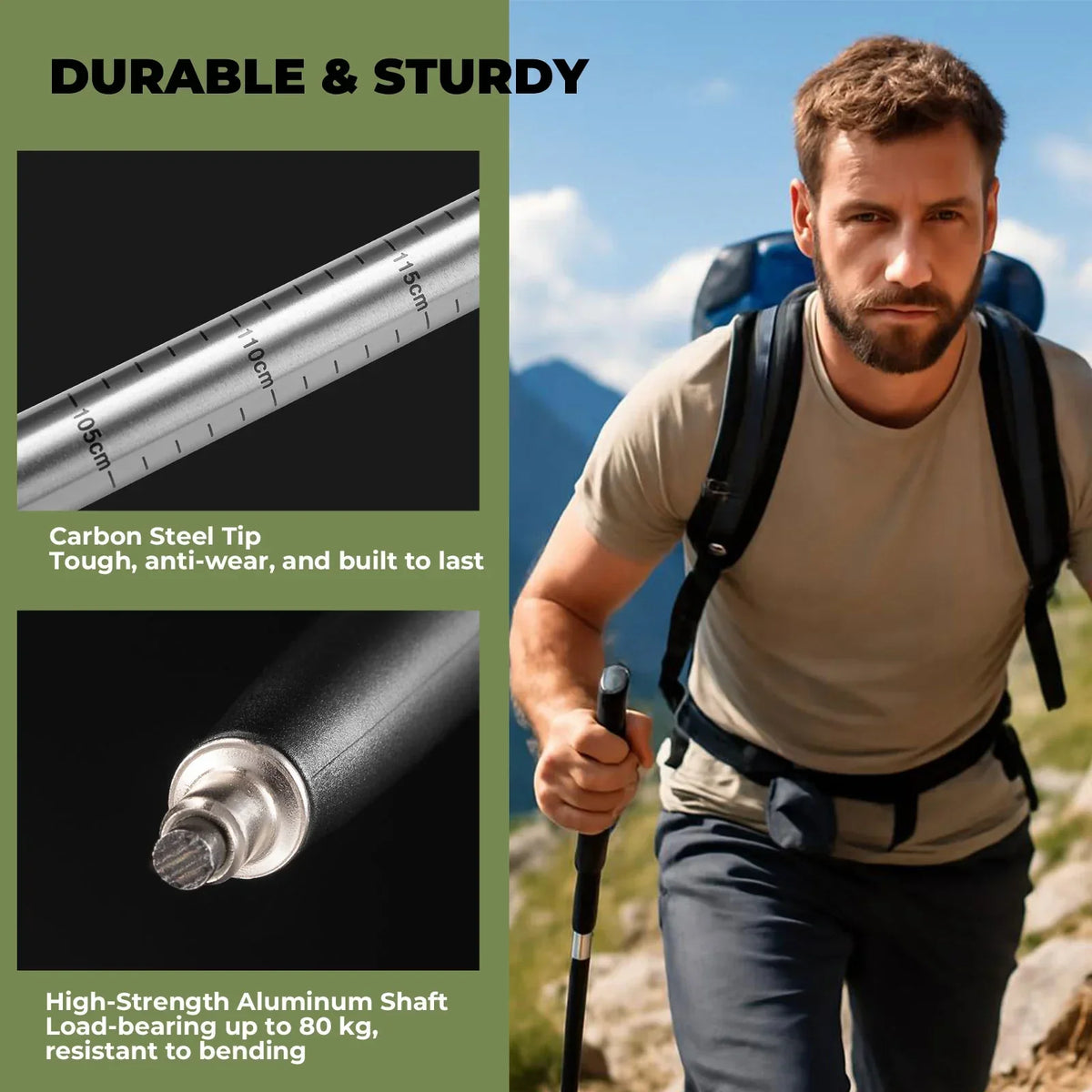 Ultralichte 3-delige trekkingstok 62–135 cm