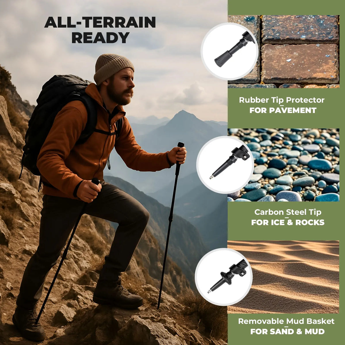 Ultralichte 3-delige trekkingstok 62–135 cm