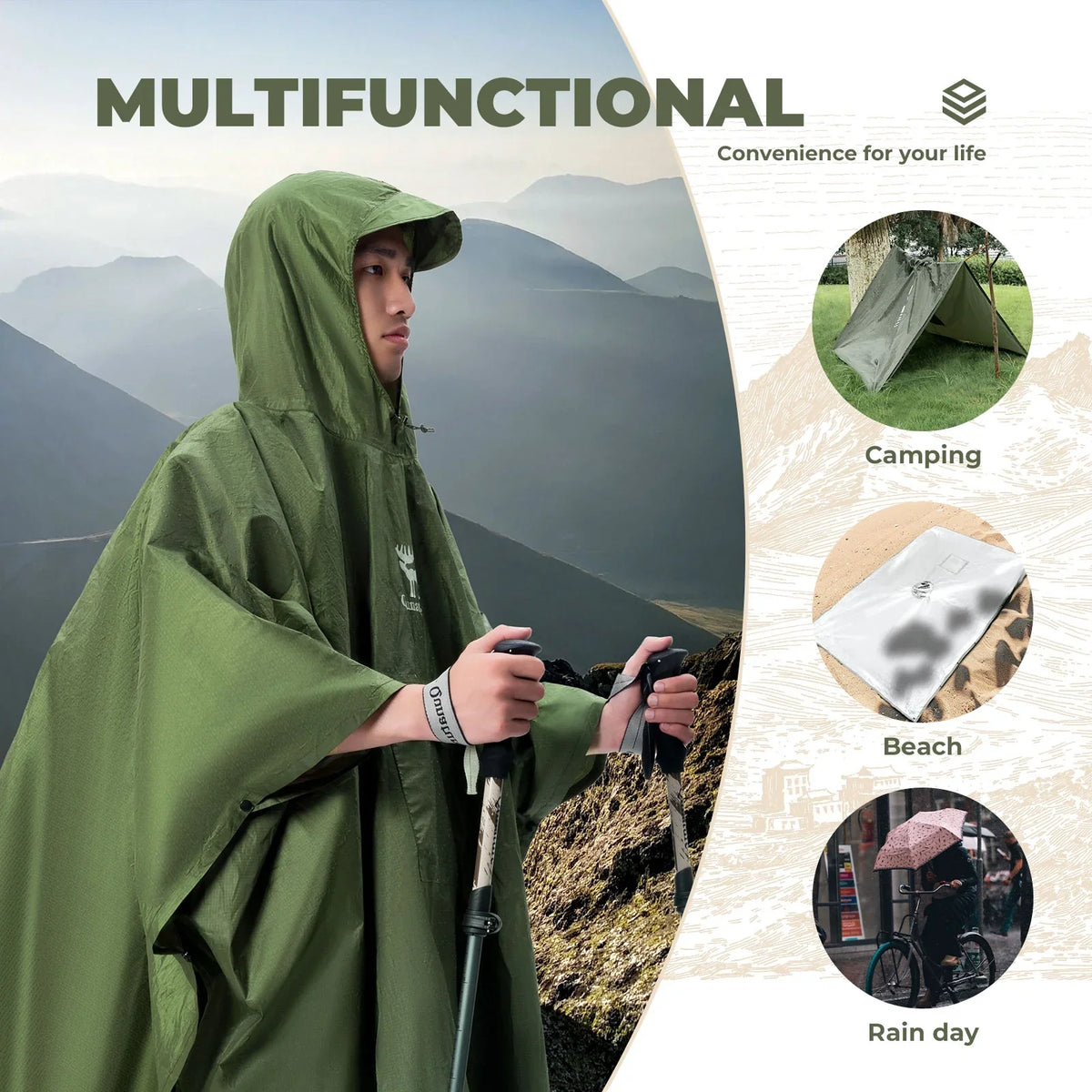 Unisex regenponcho PU3000+ met opbergzak