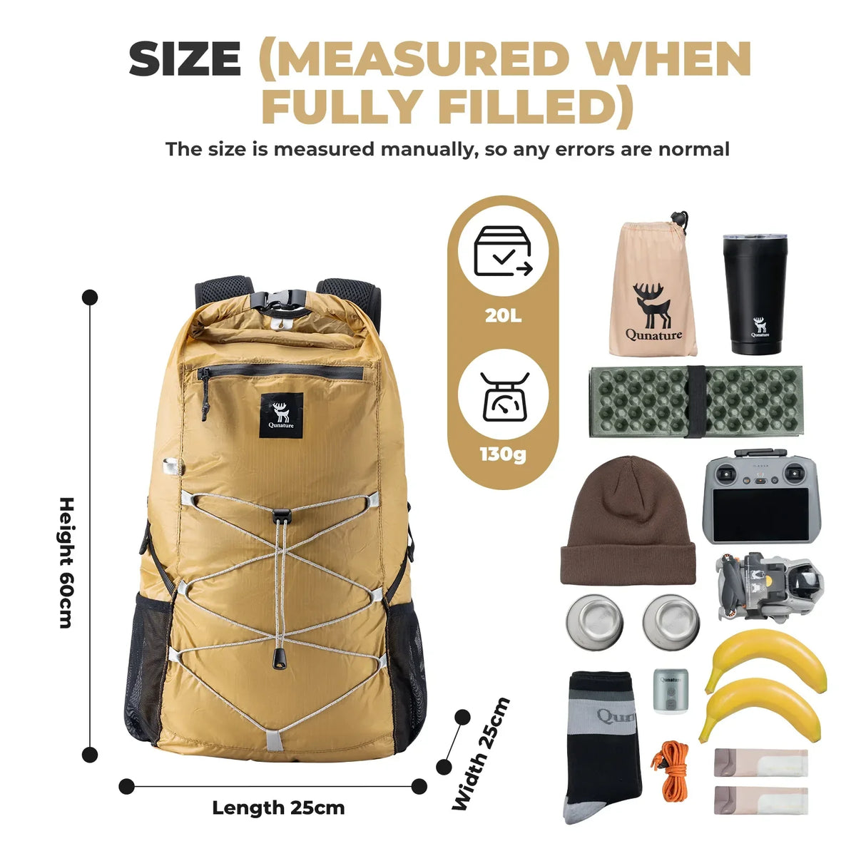 Opvouwbare rugzak 20 L van waterafstotend nylon