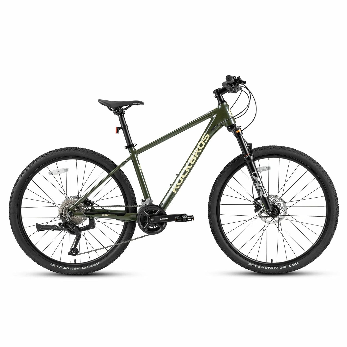 Rockbros 27.5 inch aluminium mountain bike in green with suspension fork and disc brakes#color_green
