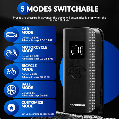 Elektrische fietspomp A13 met vijf pompstanden – 150 PSI – productdetail 4