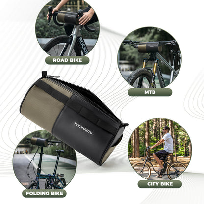 ROCKBROS 1.7L bicycle handlebar bag with detachable shoulder strap, ideal for daily rides and quick-access storage on the go.