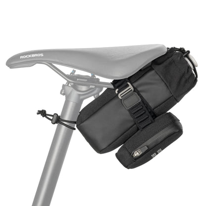 rockbros 2-in-1 black saddle bag with built-in bottle cage, 1.5 l waterproof pu shell and reflective trim