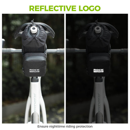 rockbros 2-in-1 black saddle bag with built-in bottle cage, 1.5 l waterproof pu shell and reflective trim