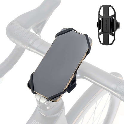 rockbros silicone bike phone mount with quick-release lever on handlebar