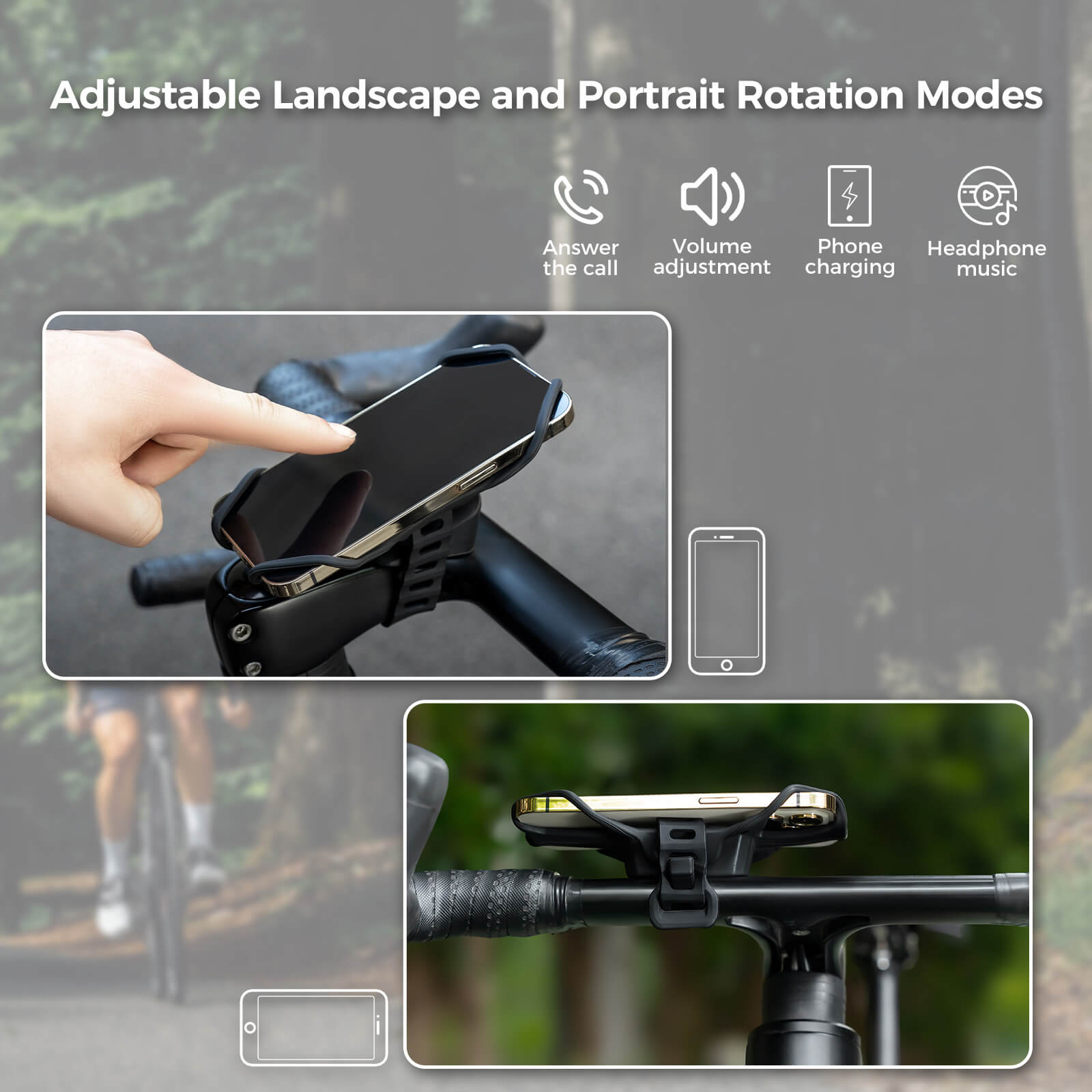 rockbros silicone bike phone mount with quick-release lever on handlebar