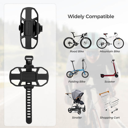 rockbros silicone bike phone mount with quick-release lever on handlebar
