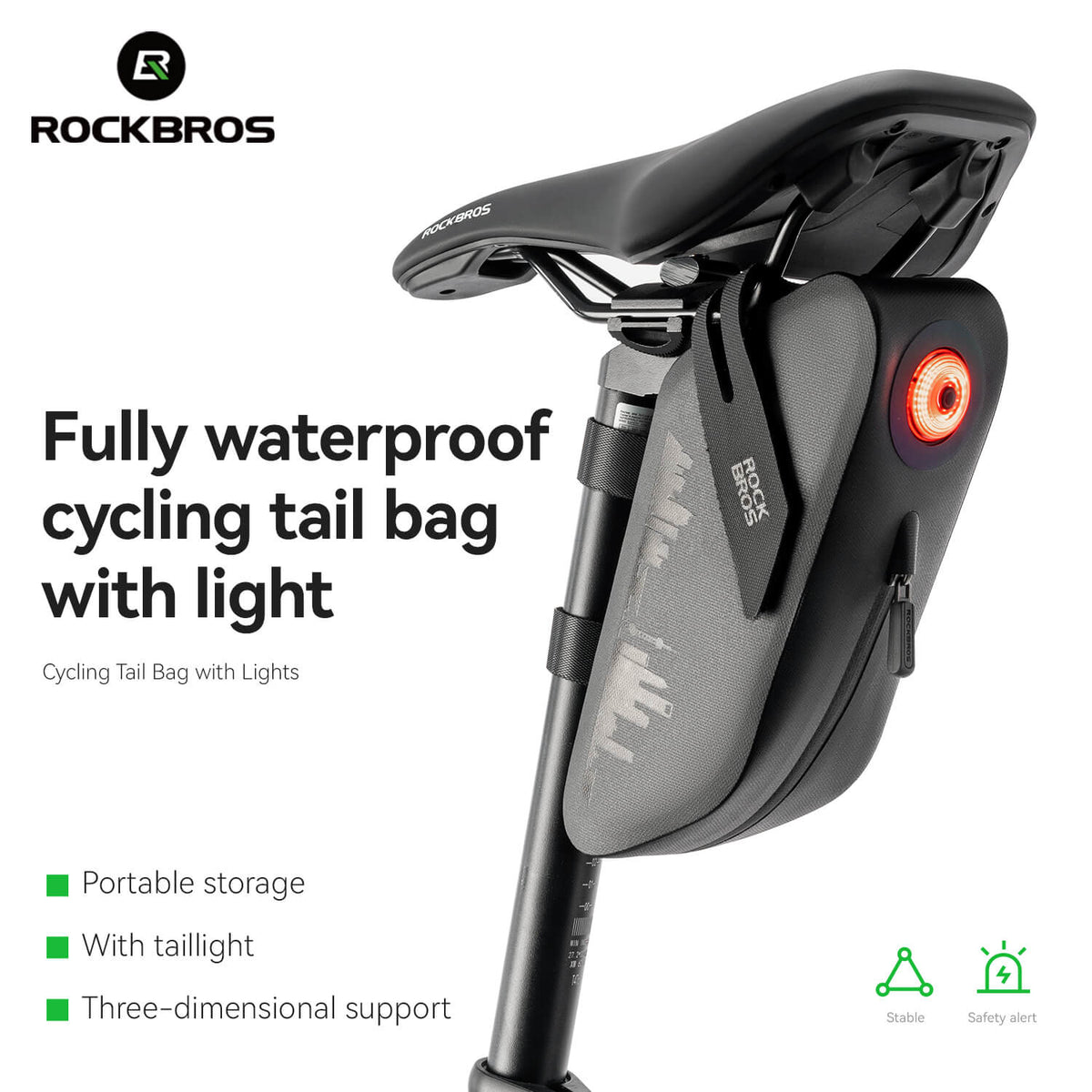 Waterafstotende zadeltas met remsensor-achterlicht AS-078-1