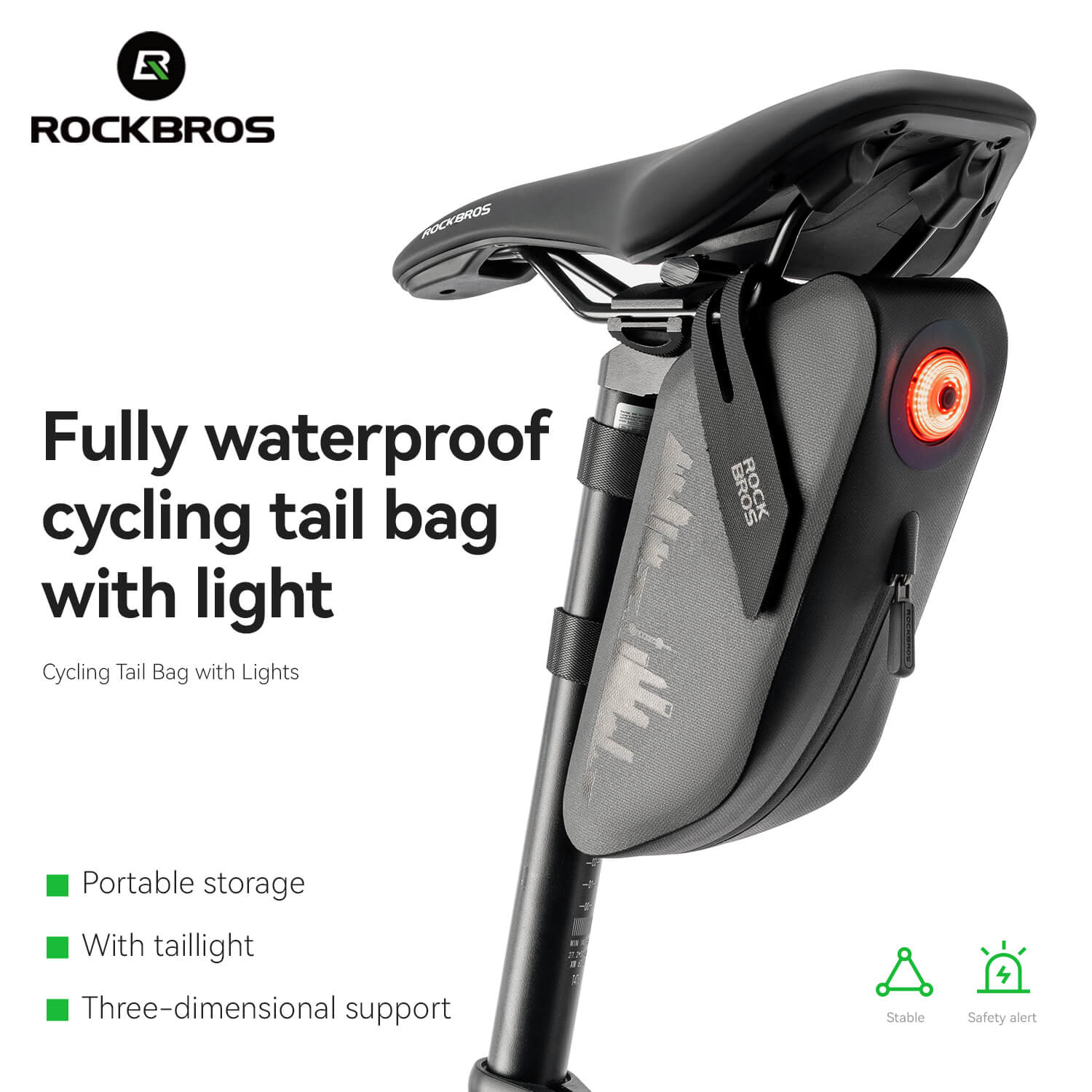 ROCKBROS Bike Saddle Bag Waterproof with Brake Sensor Tail Light - AS-078-1 - ROCKBROS-UK